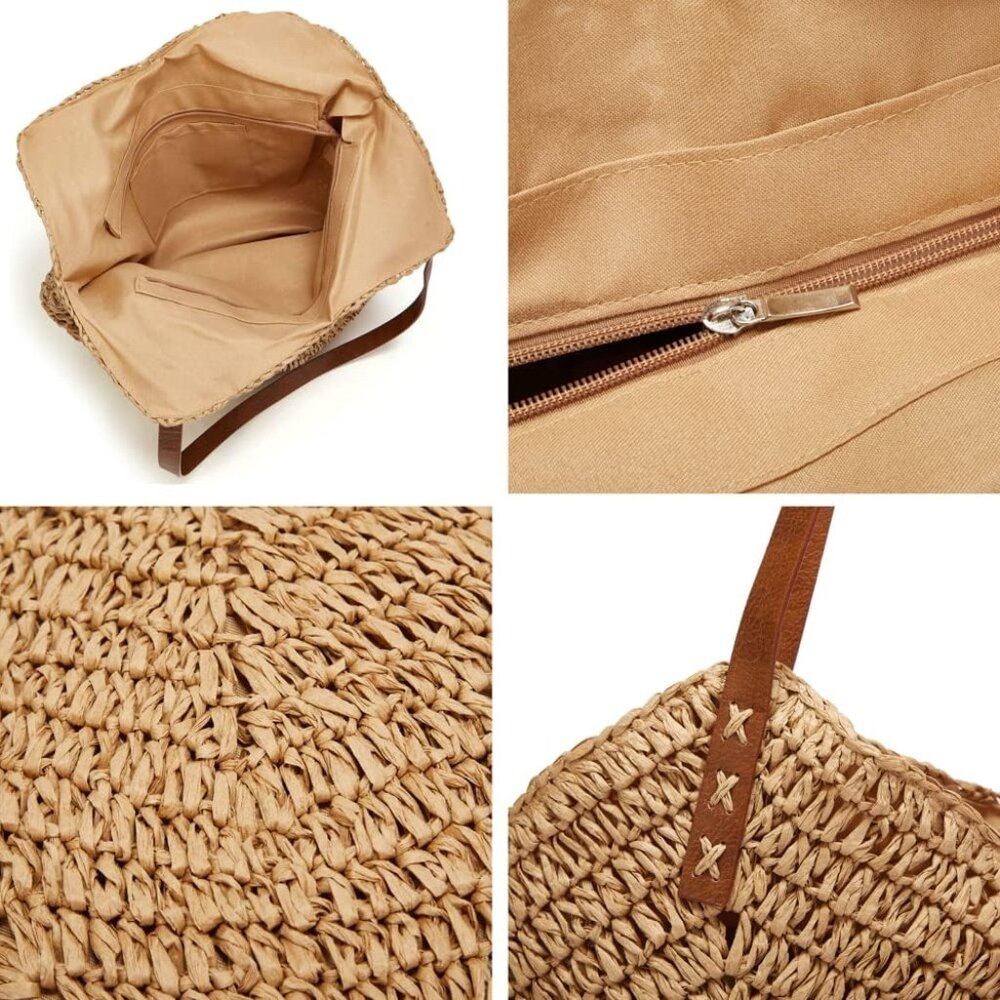Summer Casual Straw Tote Bag Large Capacity Woven Shoulder Handbag for Summer Be - Picture 7 of 7